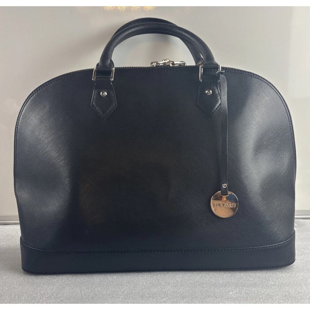 PULICATI ITALIAN DESIGNER BLACK LEATHER SILVER LARGE DOME SATCHEL BAG